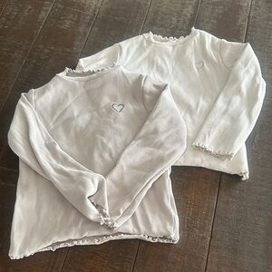 Zara Kids White Long Sleeve Tees with Heart Embroidery